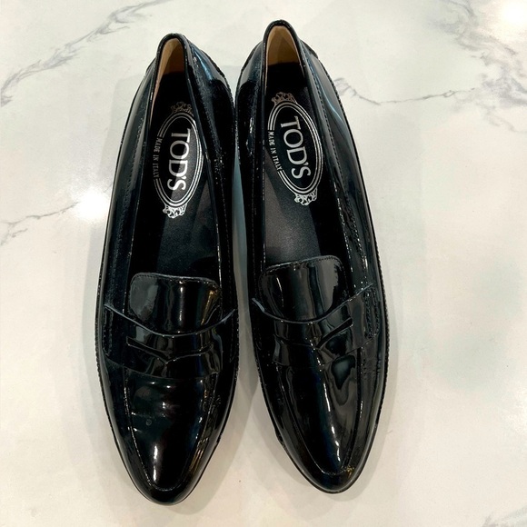 Tod's Shoes - TOD’S black patent gominni leather driving moccasin loafers size 36.5